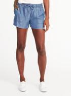 Old Navy Womens Soft Tencel Utility Shorts For Women Chambray Blue Size L
