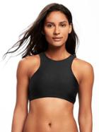 Old Navy Womens Lace-back High-neck Swim Top For Women Ebony Size M