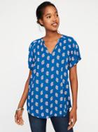 Old Navy Womens Lightweight Hi-lo Top For Women Blue Print Size Xs