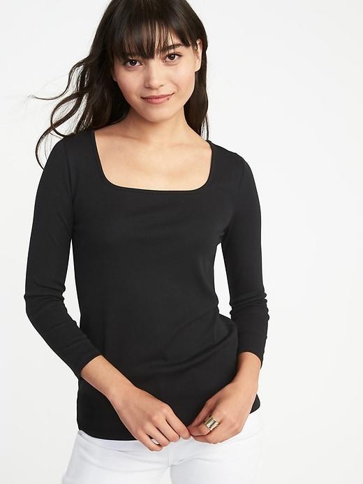 Old Navy Womens Slim-fit Square-neck Tee For Women Black Size L