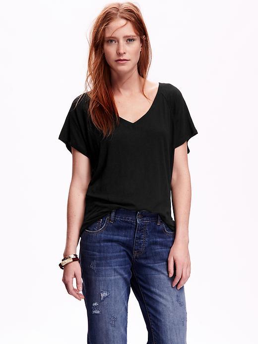 Old Navy Slub Knit V Neck Cocoon Tee - Blackjack