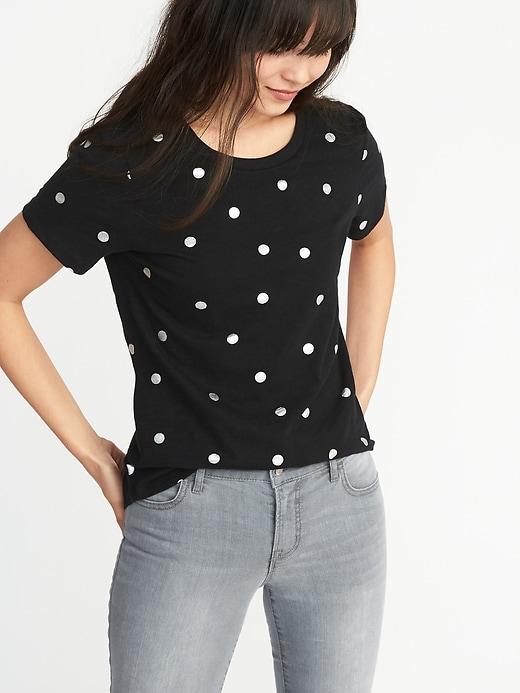 Old Navy Womens Everywear Slub-knit Tee For Women On Black Dot Size S