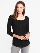 Old Navy Semi Fitted Rib Knit Henley For Women - Black