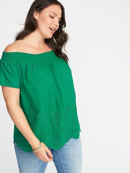 Old Navy Womens Cold-shoulder Plus-size Cutwork Top Green Size 4x