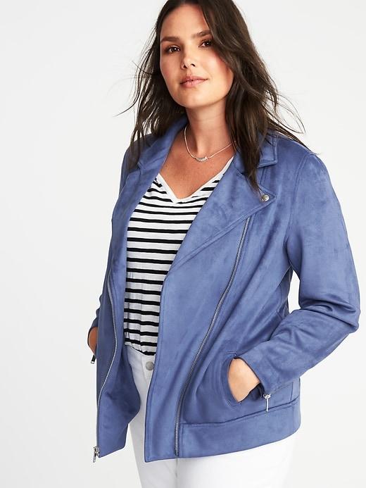 Old Navy Womens Plus-size Sueded-knit Moto Jacket Cowboy Blue Size 4x