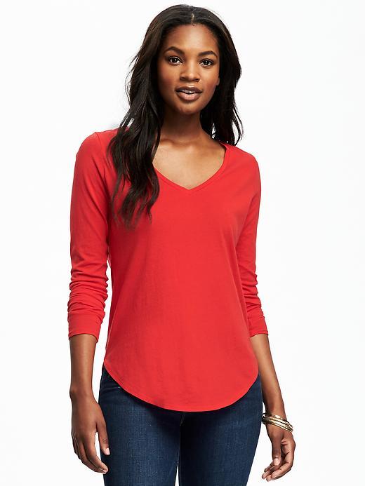 Old Navy Relaxed V Neck Tee For Women - Red Buttons