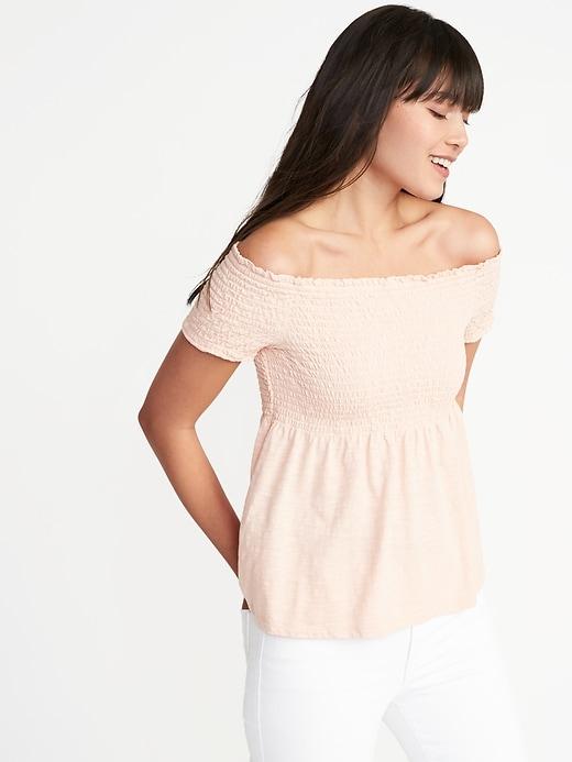 Old Navy Womens Smocked Off-the-shoulder Peplum Top For Women Peach Springs Size Xxl