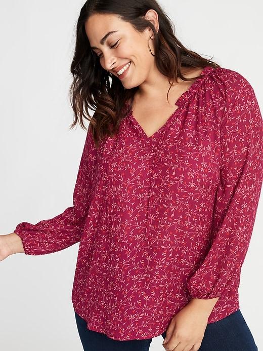 Old Navy Womens Ruffled Tie-neck Plus-size Georgette Blouse Burgundy Floral Size 2x