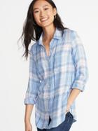 Old Navy Womens Relaxed Classic Soft-brushed Twill Shirt For Women Blue Multi Plaid Size L