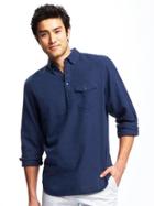 Old Navy Linen Blend Popover Classic Shirt For Men - Navy Blue