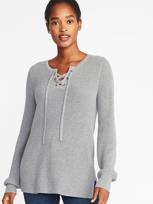 Old Navy Womens Lace-up Sweater For Women Light Gray Heather Size Xs
