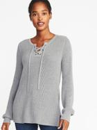 Old Navy Womens Lace-up Sweater For Women Light Gray Heather Size Xs