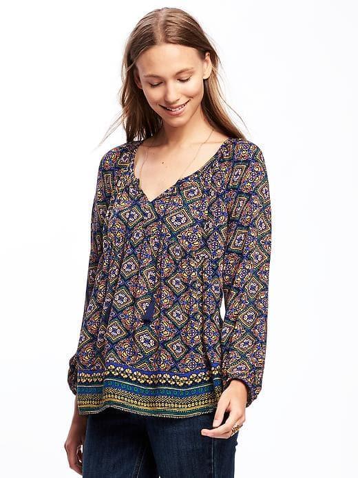 Old Navy Boho Tassel Tie Blouse For Women - Diamond Geo