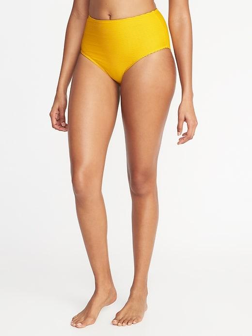 Mid-rise Textured-stripe Swim Bottoms For Women