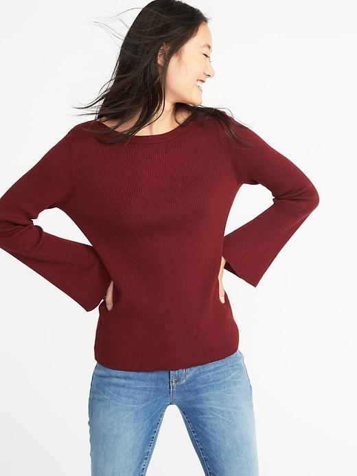 Rib-knit Bell-sleeve Sweater For Women
