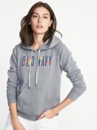 Old Navy Womens Relaxed Logo-graphic Pullover Hoodie For Women Light Gray Size M