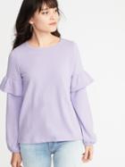 Old Navy Womens French Terry Ruffle-sleeve Sweatshirt For Women Lavender Haven Size M