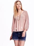 Old Navy Bell Sleeve Swing Blouse For Women - Pink Geometric