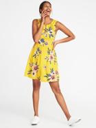Old Navy Womens Fit & Flare Sleeveless Dress For Women Yellow Floral Size S