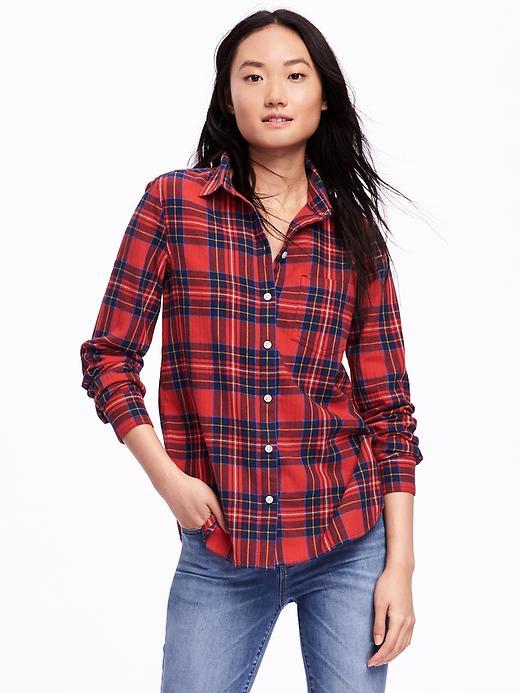 Old Navy Classic Flannel Shirt For Women - Red Tartan | LookMazing