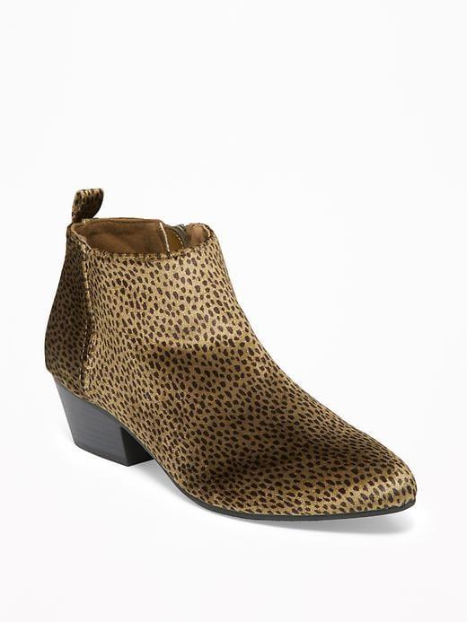Old Navy Velvet Cheetah Print Low Ankle Booties For Women - Olive Cheetah