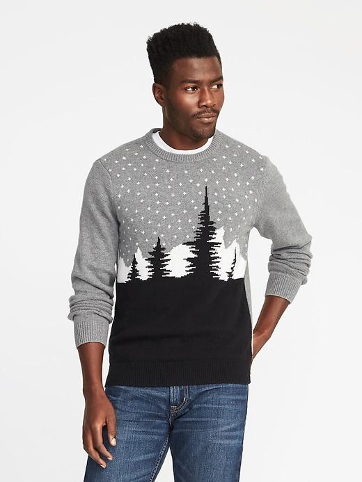 Old Navy Mens Fair Isle Scenic-graphic Sweater For Men Heather Gray Size S