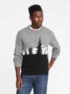 Old Navy Mens Fair Isle Scenic-graphic Sweater For Men Heather Gray Size S