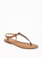 Old Navy Sueded T Strap Sandals For Women - Leopard