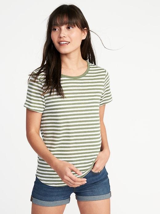 Old Navy Womens Everywear Linen-blend Tee For Women Green Stripe Size Xxl