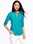Old Navy Relaxed Lace Up Tee For Women - Teal We Meet