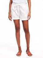 Old Navy Mid Rise Cuffed Linen Blend Shorts For Women 4 - Bright White