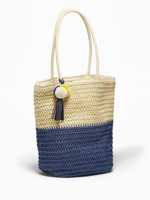 Color-blocked Straw Tote For Women