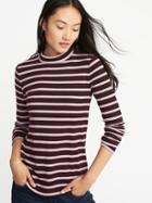 Old Navy Womens Slim-fit Rib-knit Mock-neck Tee For Women Warm Stripe Size M