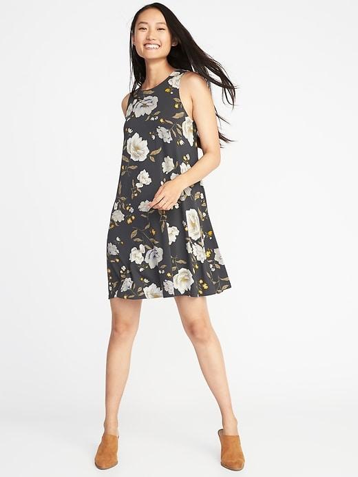 Old Navy Womens Jersey-knit Sleeveless Swing Dress For Women Gray Floral Print Size M