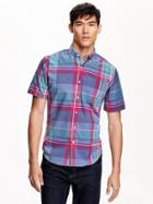 Old Navy Mens Slim Fit Patterned Shirts Size Xxl Big - Blue Madras