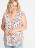 Old Navy Womens Plus-size Ruffle-trim Floral Top White Paisley Size 1x