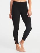 Old Navy Womens High-rise 7/8-length Lattice-hem Yoga Leggings For Women Black Size Xs