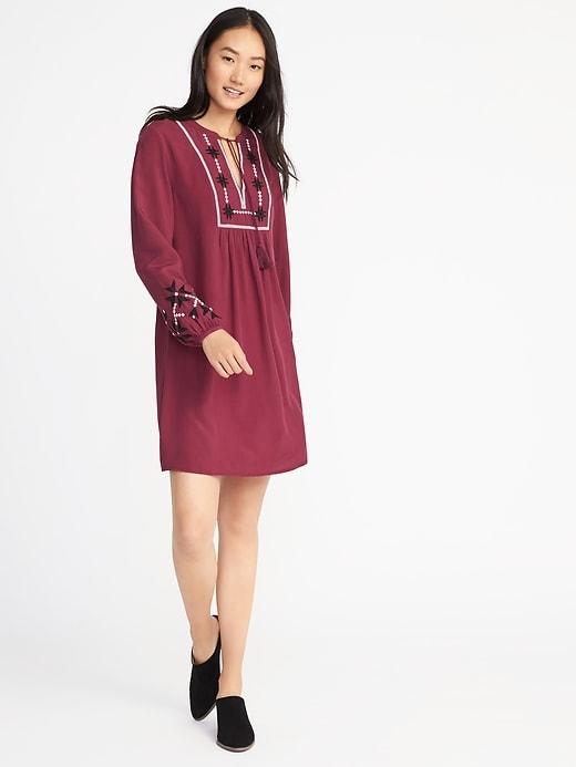 Old Navy Womens Embroidered Swing Dress For Women Cabernet Size L