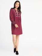 Old Navy Womens Embroidered Swing Dress For Women Cabernet Size L