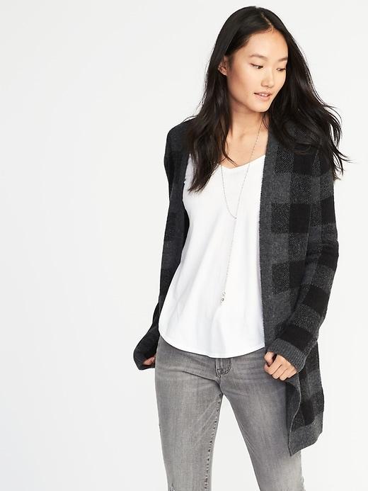 Old Navy Womens Buffalo-plaid Open-front Long-line Cardi For Women Black Buffalo Size M