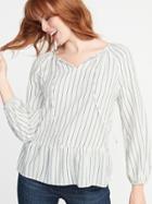 Striped Crepe Peplum-hem Swing Blouse For Women