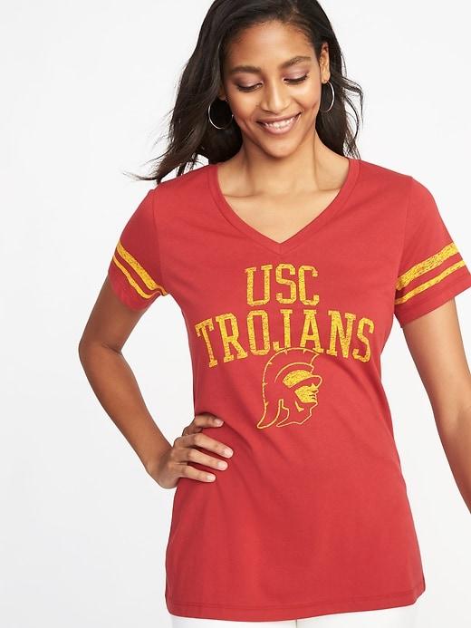 Old Navy Womens College-team Sleeve-stripe V-neck Tee For Women Usc Size Xs