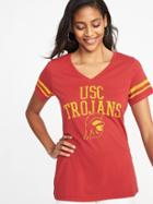 Old Navy Womens College-team Sleeve-stripe V-neck Tee For Women Usc Size Xs