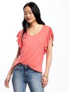 Old Navy Relaxed Ruffle Sleeve Tee For Women - Coral Tropics