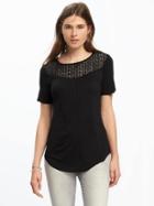 Old Navy Relaxed Crochet Yoke Tee For Women - Black