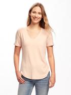 Old Navy Womens Luxe Curved-hem V-neck Tee For Women Peach Gelato Size Xs