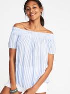 Old Navy Womens Off-the-shoulder Crinkle-gauze Swing Top For Women Blue Stripe Size L