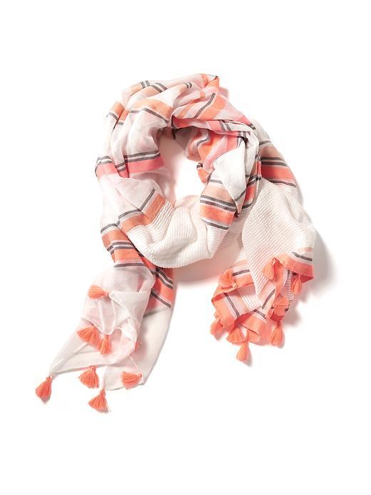Old Navy Textured Tassel Scarf For Women - Warm Stripe