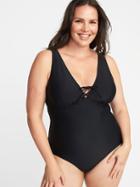 Old Navy Womens Smooth & Slim Plus-size Lace-up Swimsuit Black Size 4x