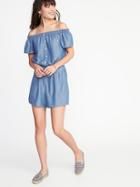 Old Navy Womens Off-the-shoulder Tencel Romper For Women Chambray Blue Size M
